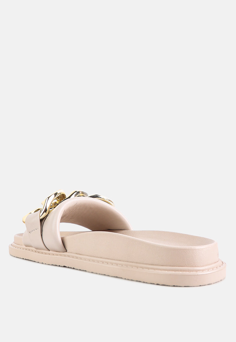 onyx metal chain slider flats by ruw#color_beige