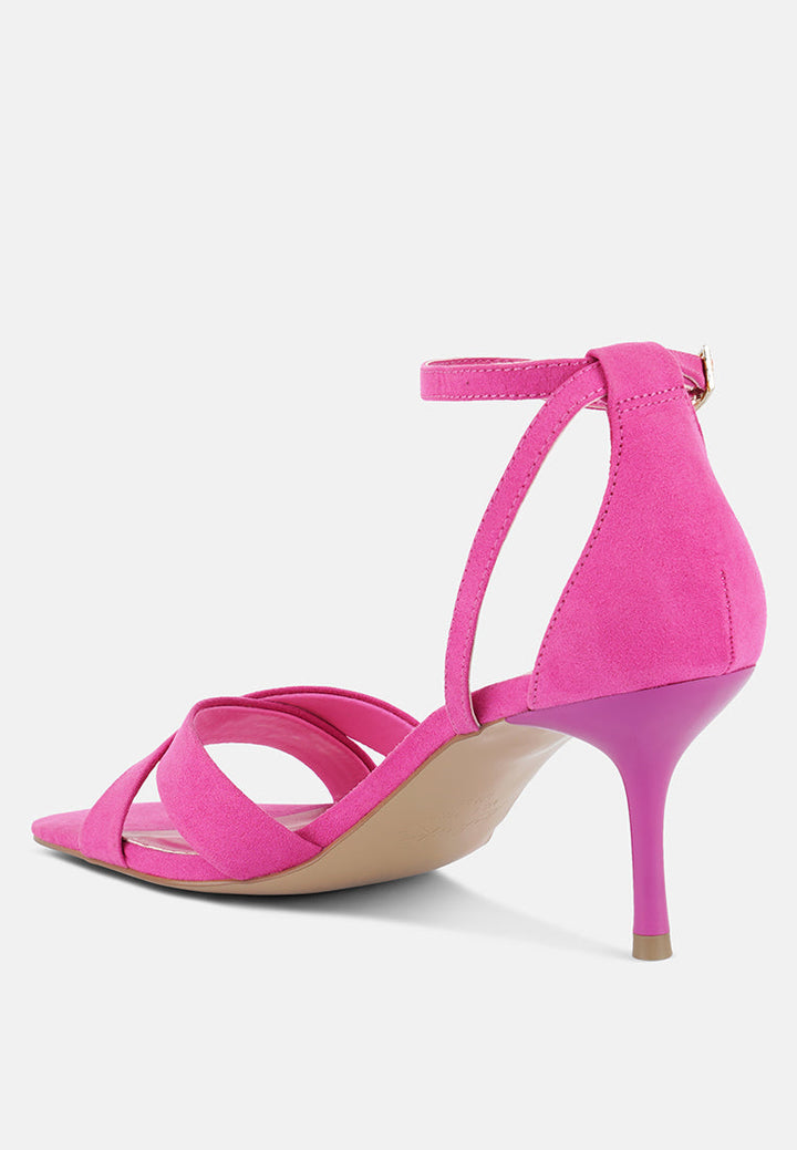 oraiku faux suede cross strap heels by ruw#color_pink