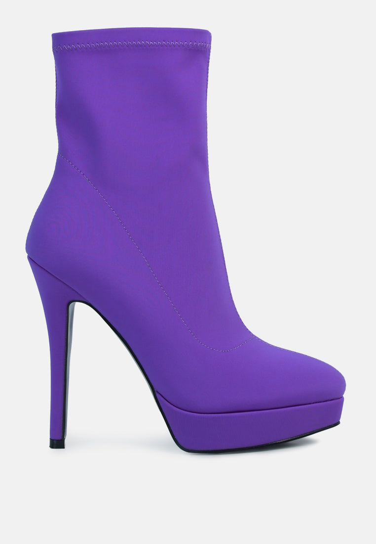 patotie lycra high heel ankle boots by ruw#color_purple