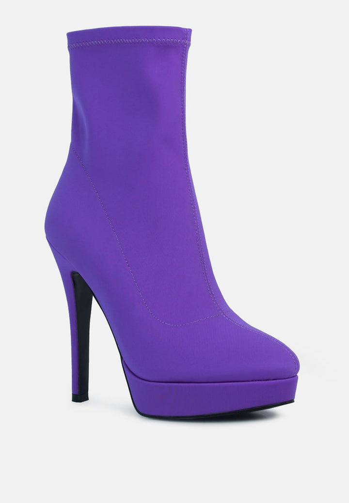 patotie lycra high heel ankle boots by ruw#color_purple