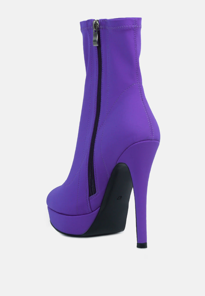 patotie lycra high heel ankle boots by ruw#color_purple