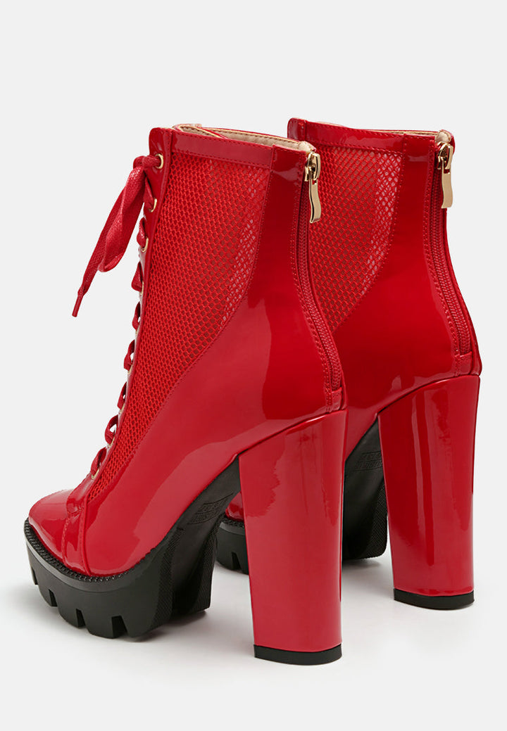 peepque peep toe lace-up booties by ruw#color_red