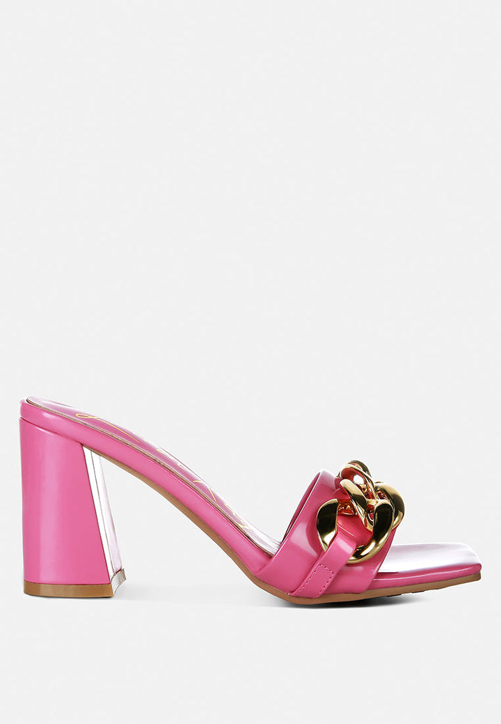 playdoll block heel sandal with metal chain detail by ruw#color_pink