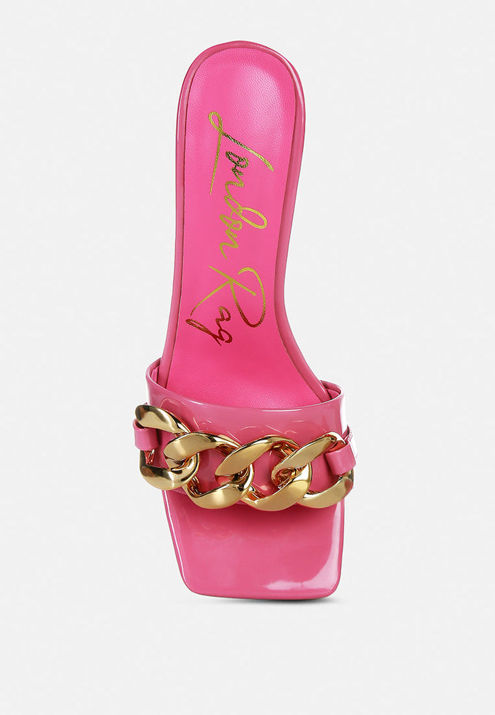 playdoll block heel sandal with metal chain detail by ruw#color_pink