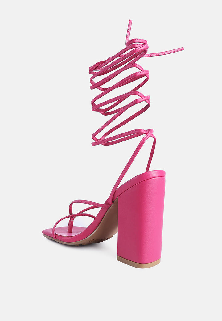 pole dance lace up block heel sandals by ruw#color_fuchsia