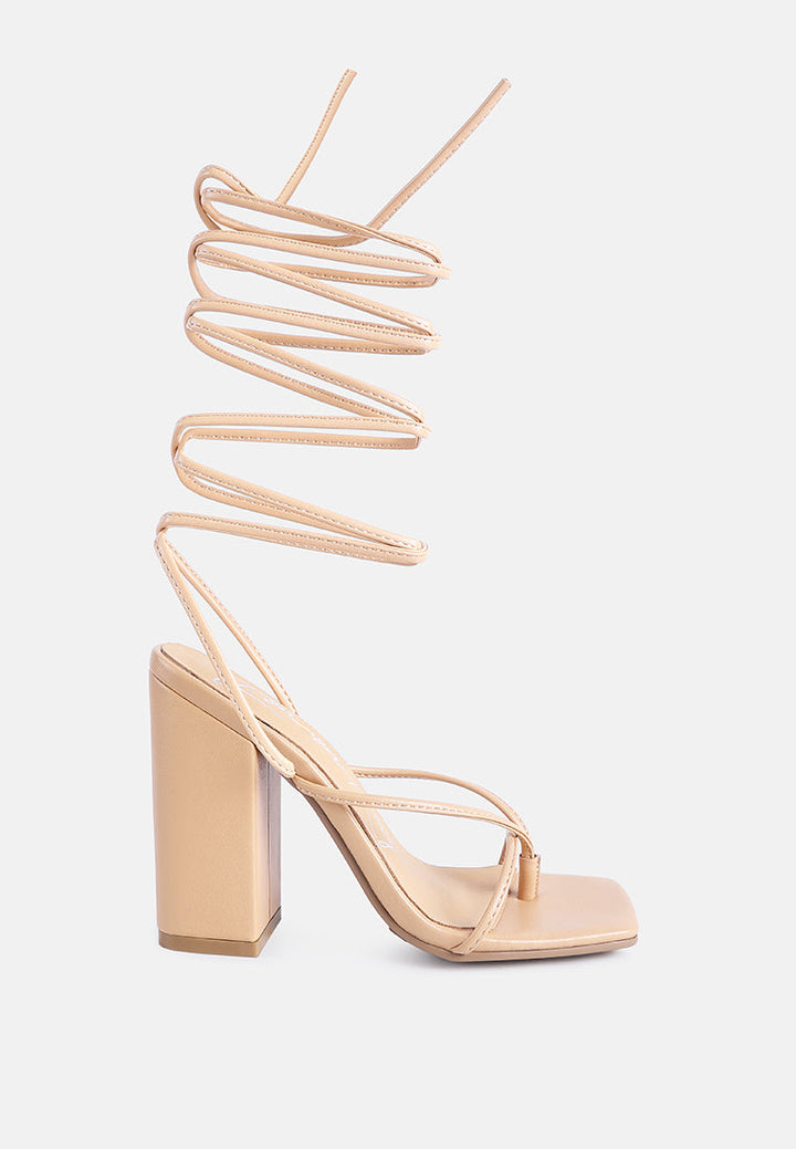 pole dance lace up block heel sandals by ruw#color_nude