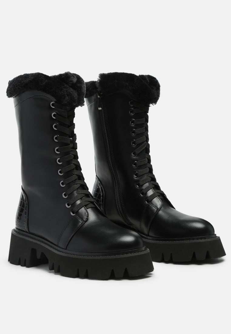 ponji fleece lined lace-up high ankle boots by ruw#color_black