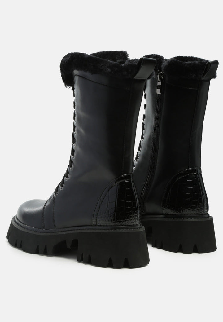 ponji fleece lined lace-up high ankle boots by ruw#color_black