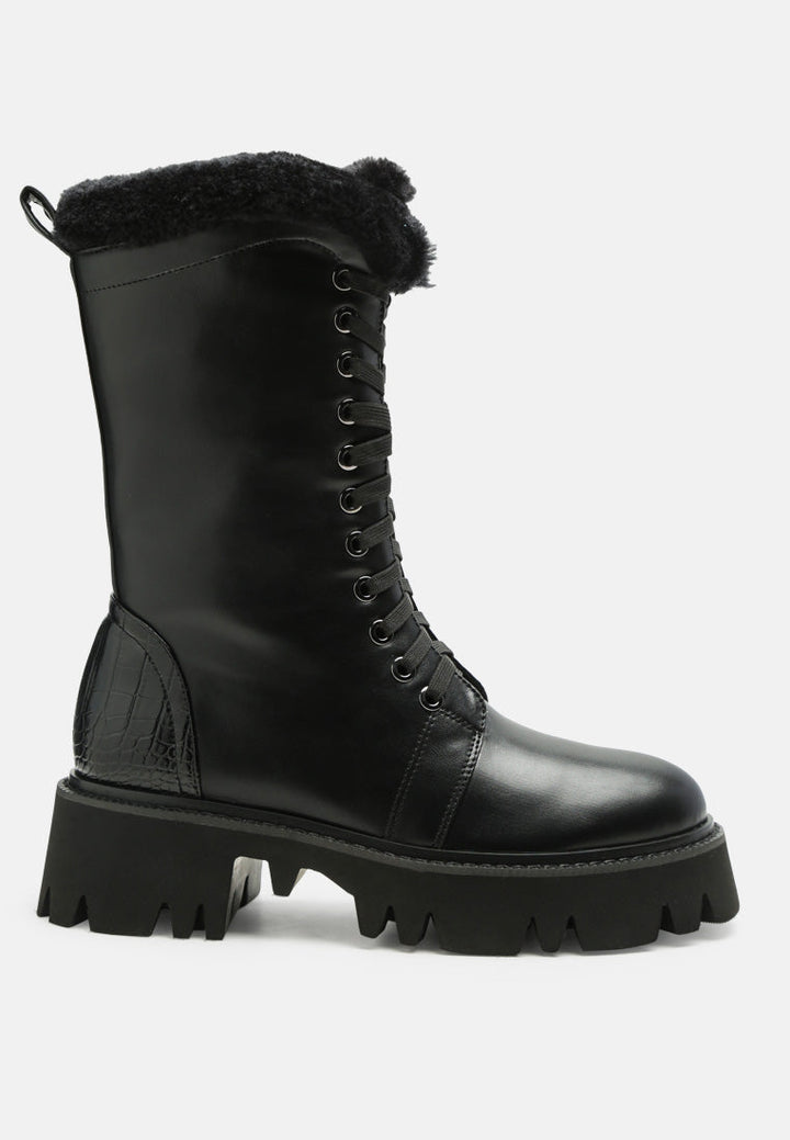 ponji fleece lined lace-up high ankle boots by ruw#color_black