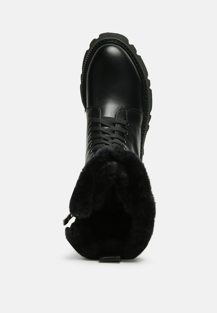 ponji fleece lined lace-up high ankle boots by ruw#color_black