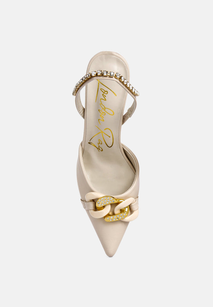 pull me diamante embellished chain sandals by ruw#color_beige