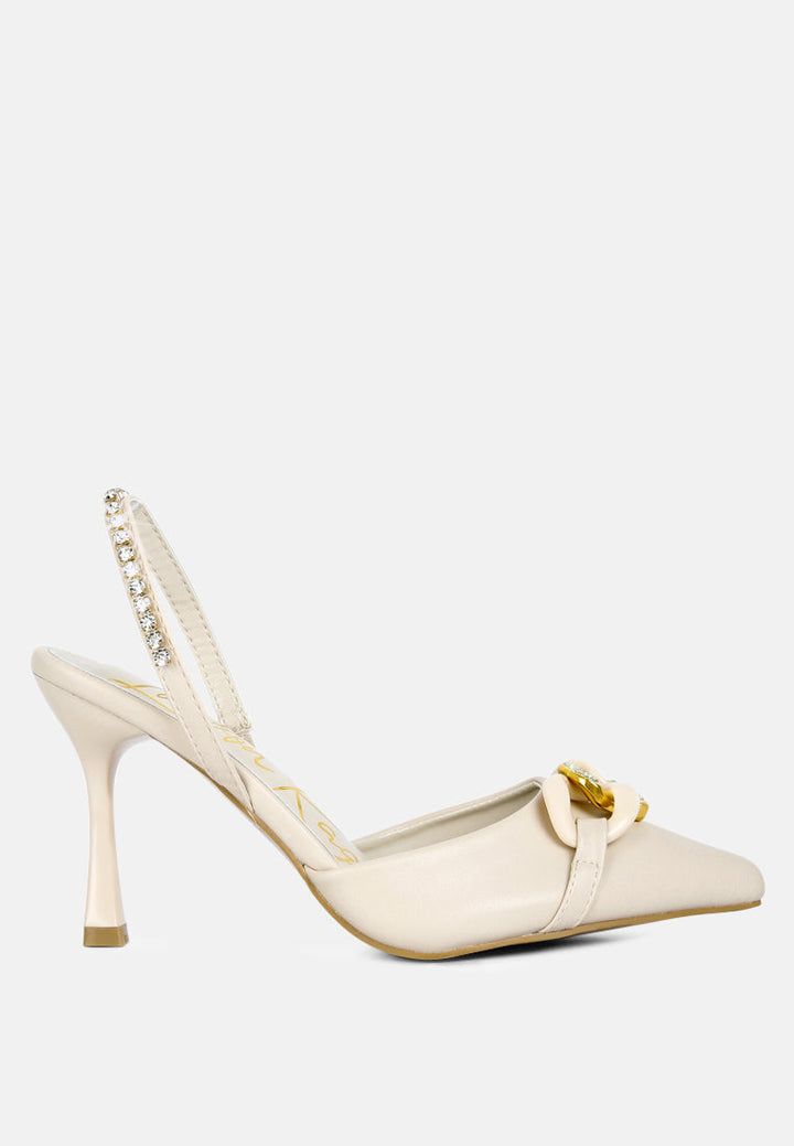 pull me diamante embellished chain sandals by ruw#color_beige
