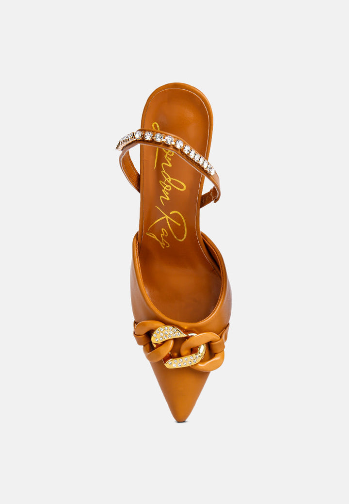 pull me diamante embellished chain sandals by ruw#color_tan