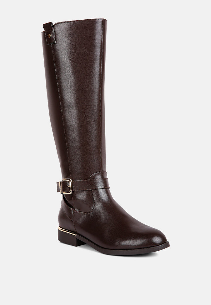 renny buckle strap embellished calf boots by ruw#color_brown