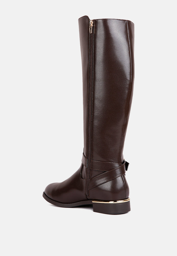 renny buckle strap embellished calf boots by ruw#color_brown