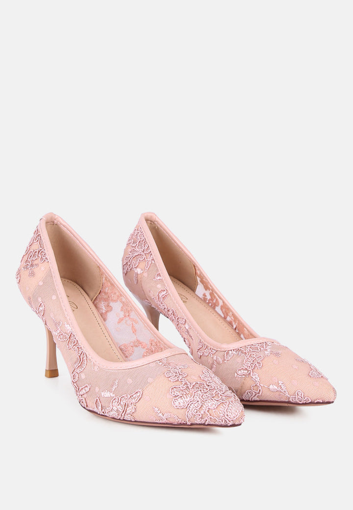 reunion lace mid heel pumps by ruw#color_nude