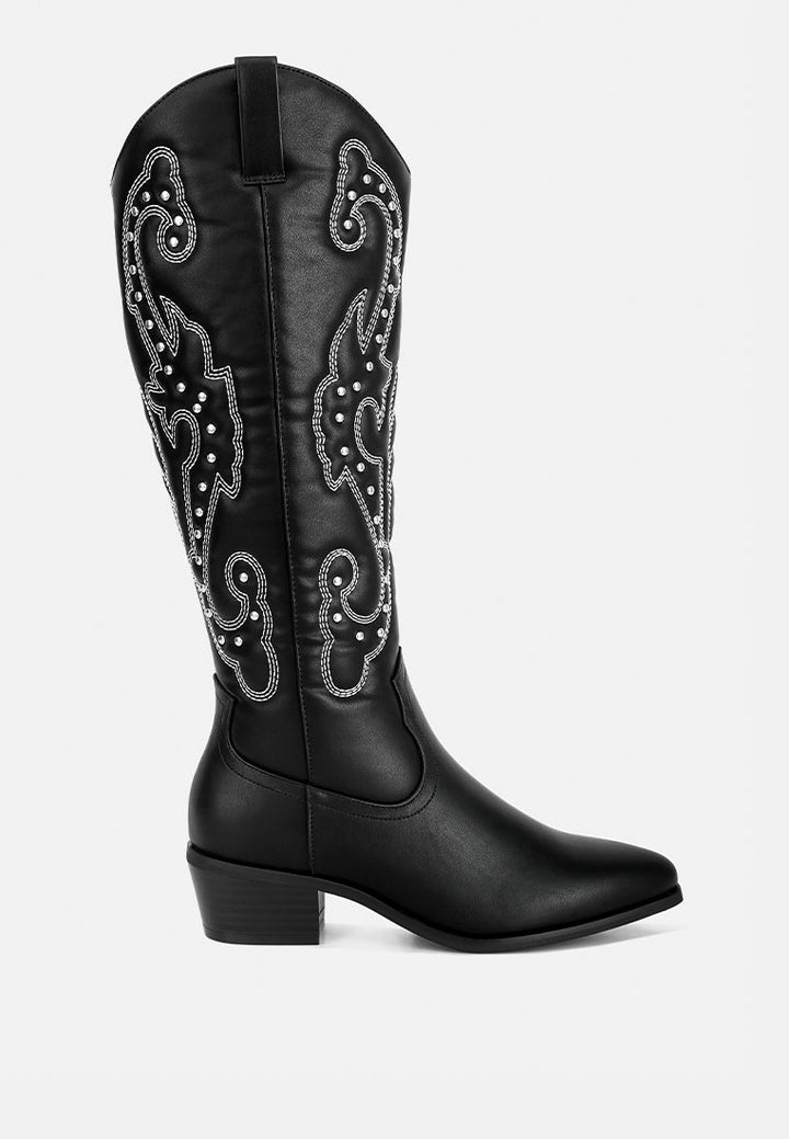 reyes patchwork studded cowboy boots by ruw#color_black