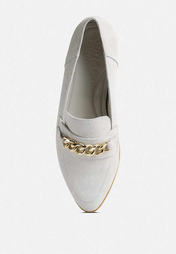 ricka chain embellished loafers by ruw#color_beige