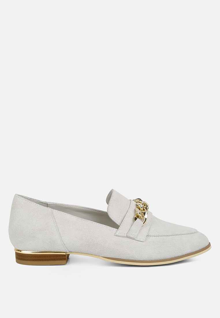 ricka chain embellished loafers by ruw#color_beige