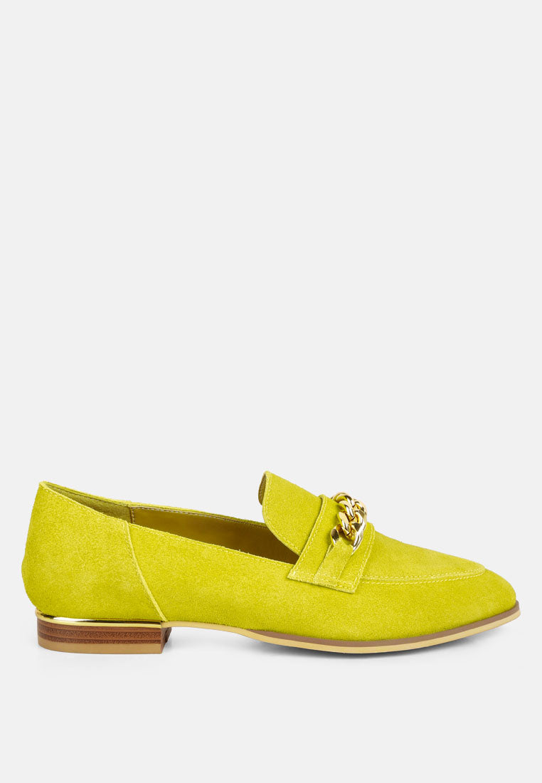 ricka chain embellished loafers by ruw#color_mustard