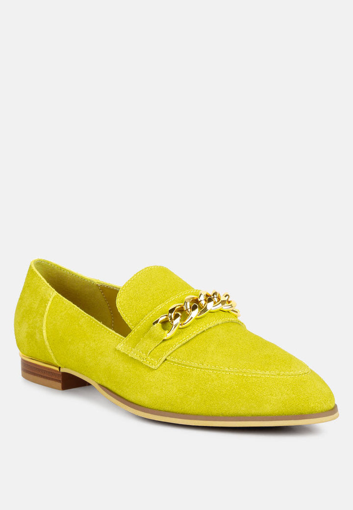 ricka chain embellished loafers by ruw#color_mustard