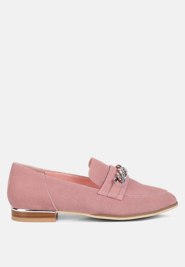 ricka chain embellished loafers by ruw#color_pink