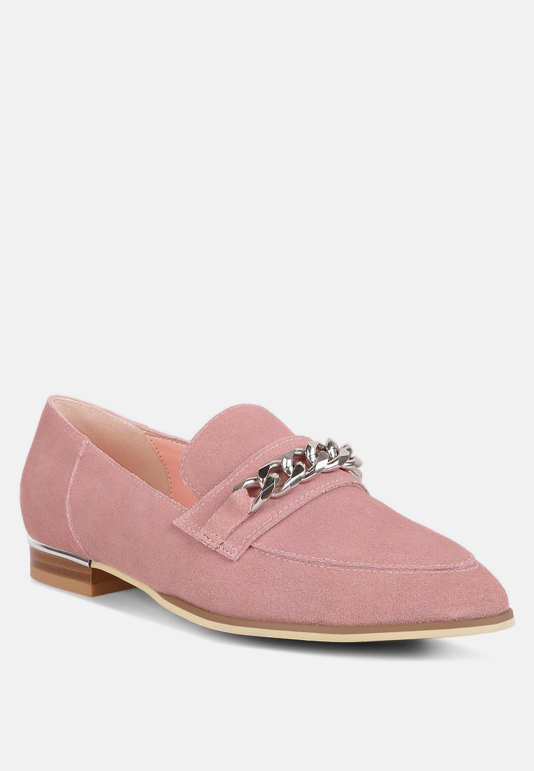 ricka chain embellished loafers by ruw#color_pink