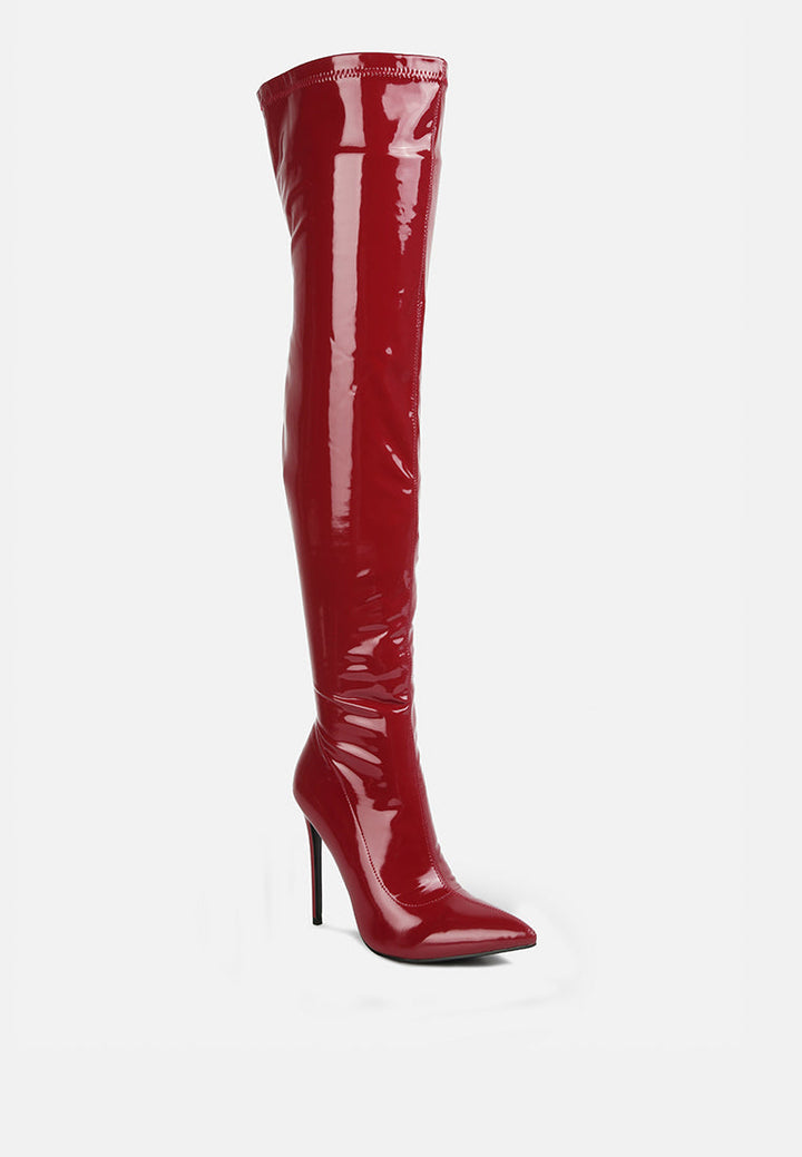 riggle long patent pu high heel boots by ruw#color_burgundy