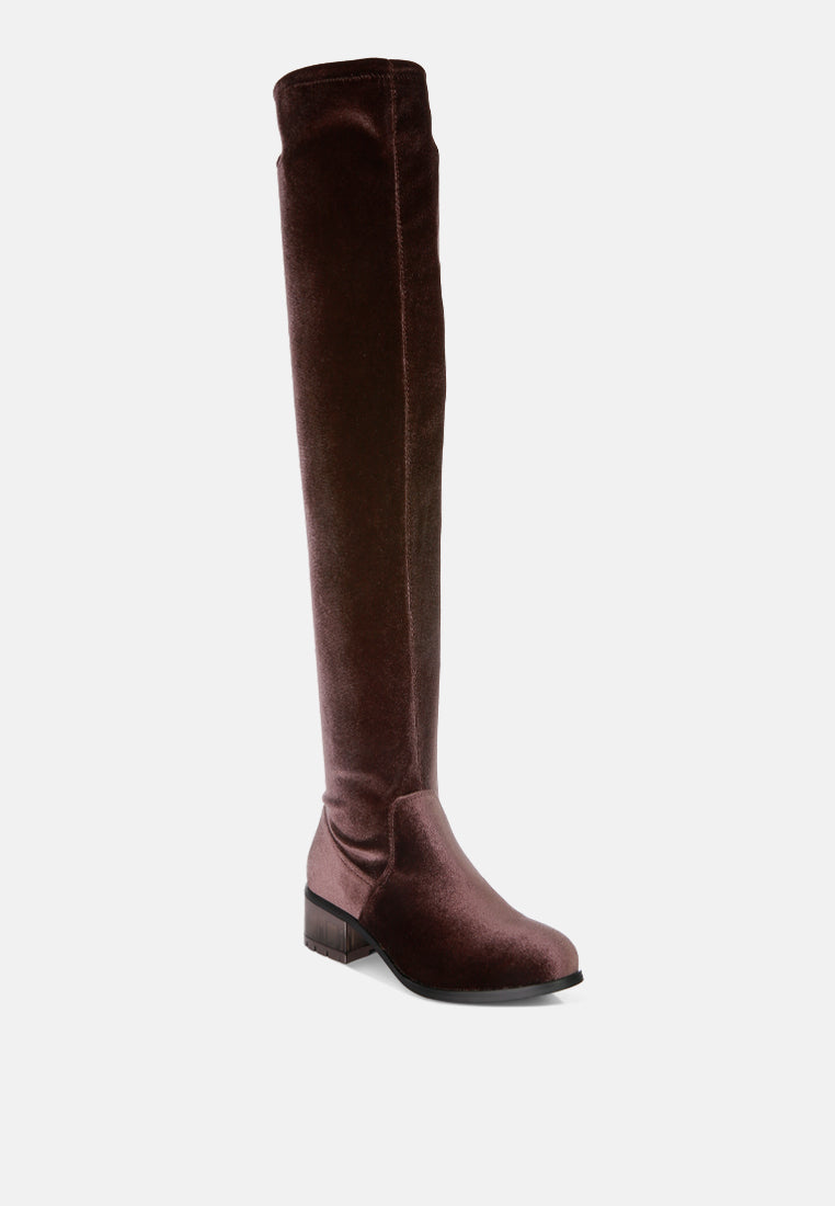 rumple velvet over the knee clear heel boots by ruw#color_dark-brown