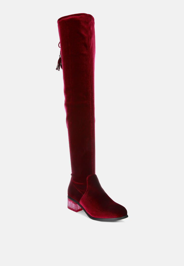 rumple velvet over the knee clear heel boots by ruw#color_burgundy