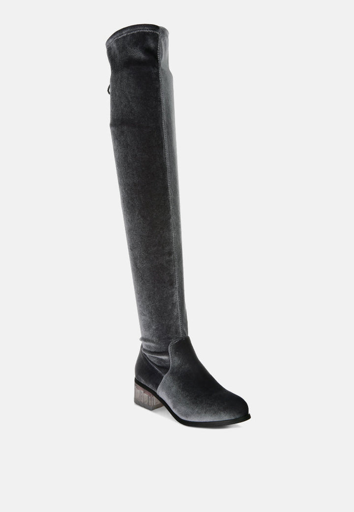 rumple velvet over the knee clear heel boots by ruw#color_grey