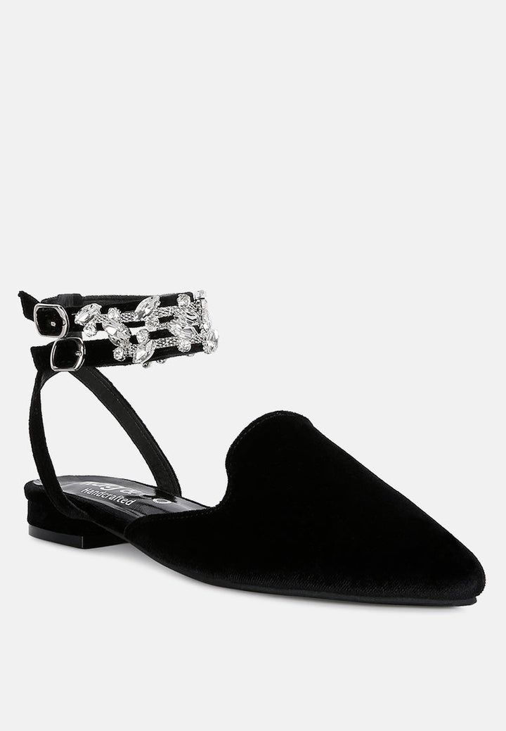 salome black velvet luxe jewelled flat mules by ruw#color_black