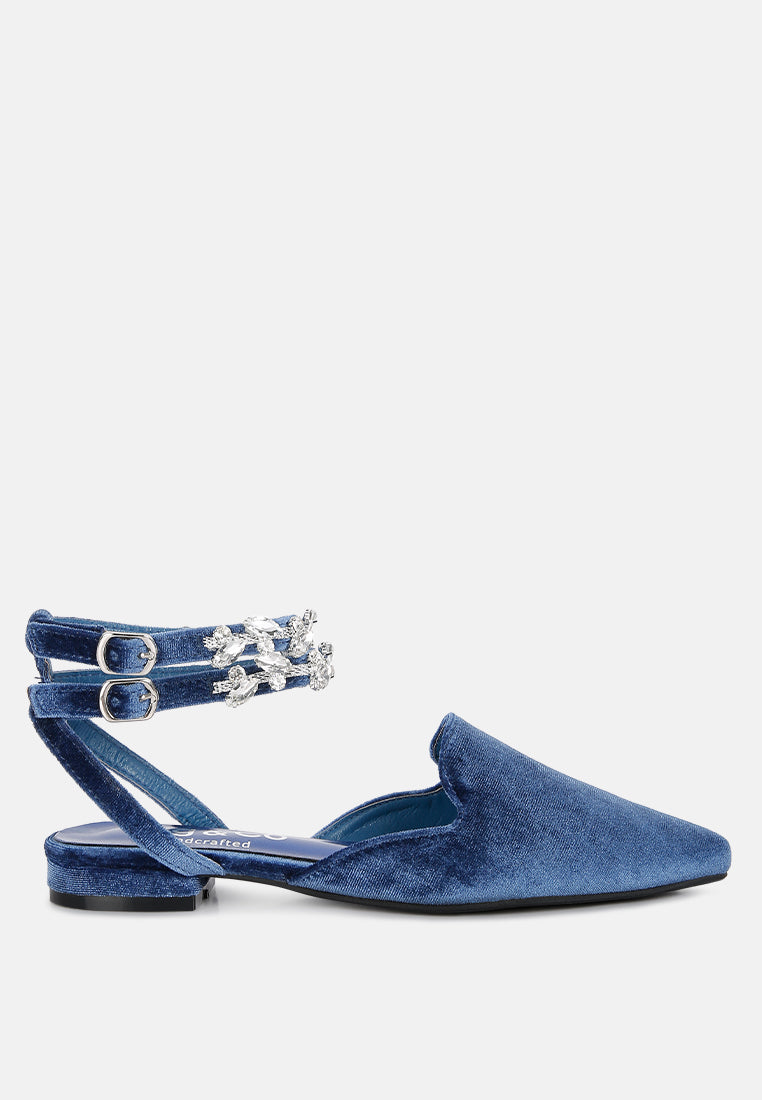 salome black velvet luxe jewelled flat mules by ruw#color_blue