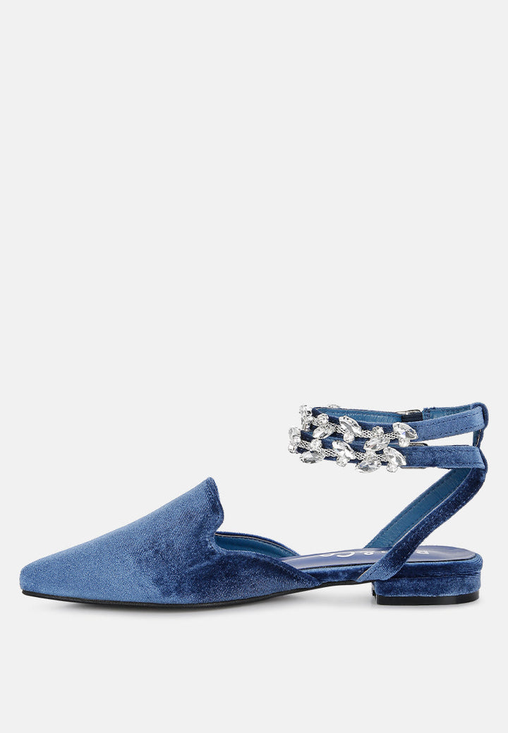 salome black velvet luxe jewelled flat mules by ruw#color_blue