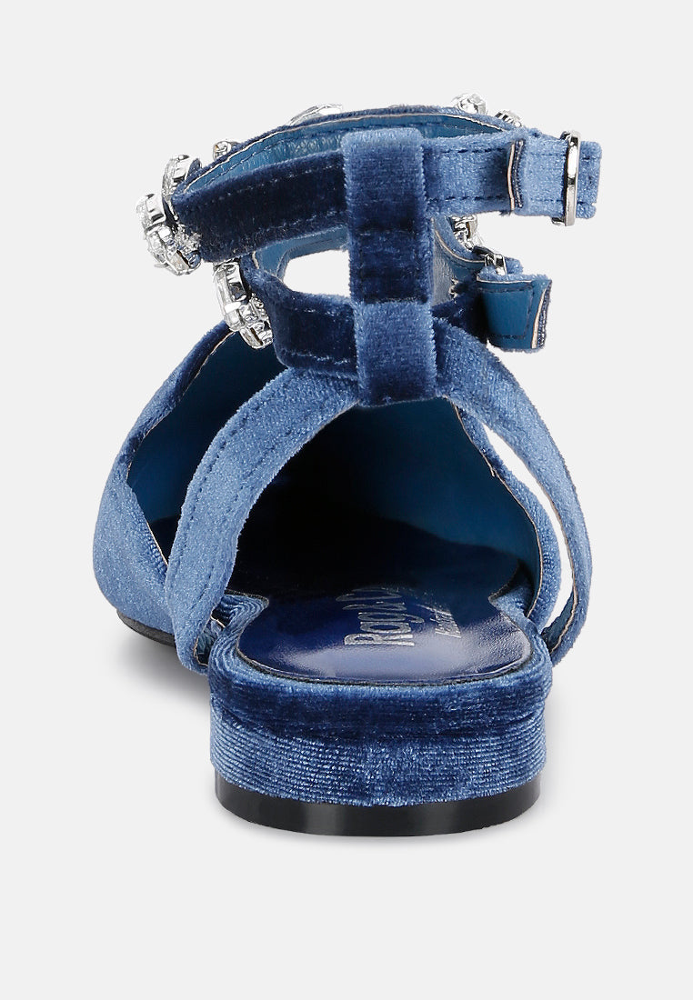 salome black velvet luxe jewelled flat mules by ruw#color_blue