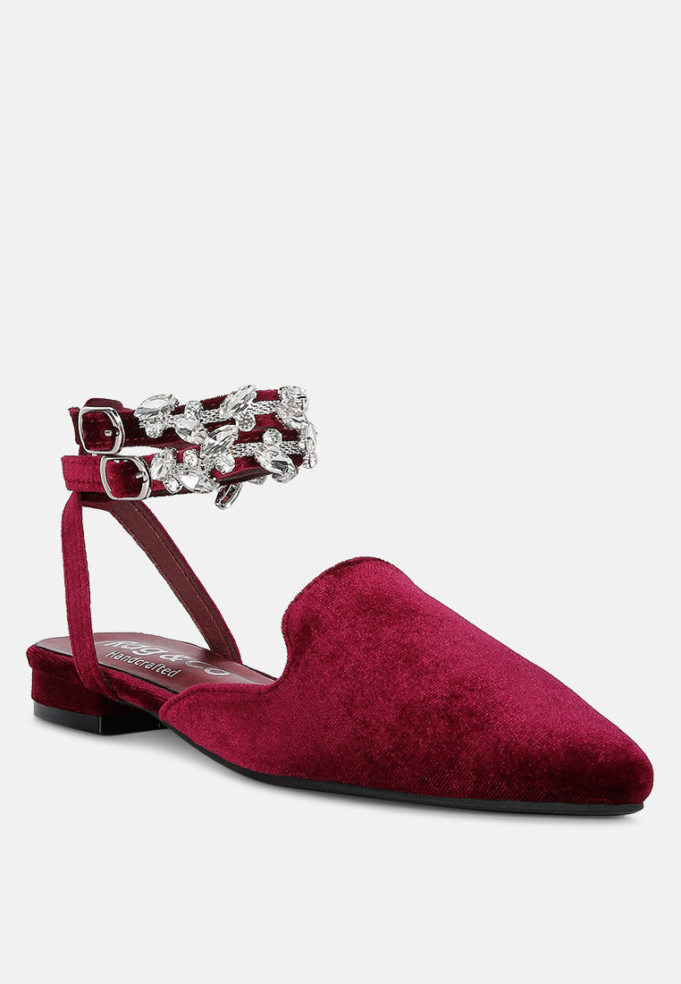 salome black velvet luxe jewelled flat mules by ruw#color_burgundy