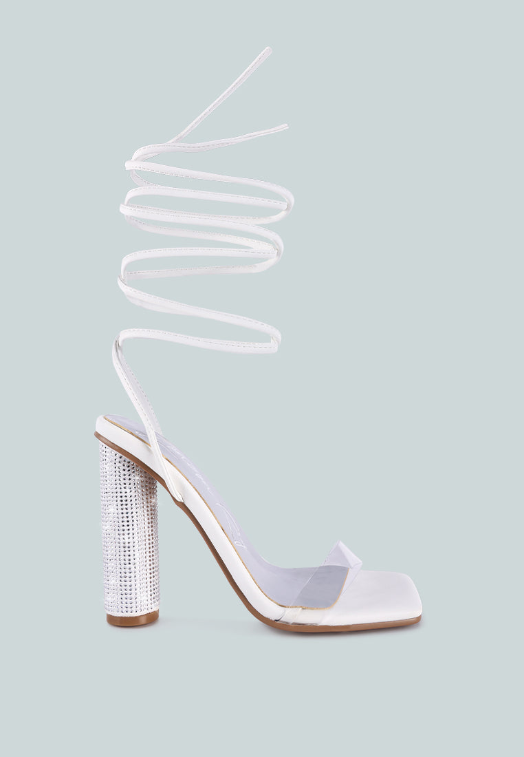 scansta lace up rhinestone embellished heel sandals by ruw#color_white