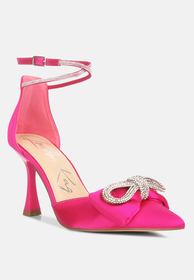 shoeverse satin stiletto heels with embellished bow by ruw#color_pink