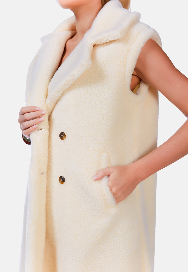 sleeveless double breasted teddy coat by ruw#color_cream