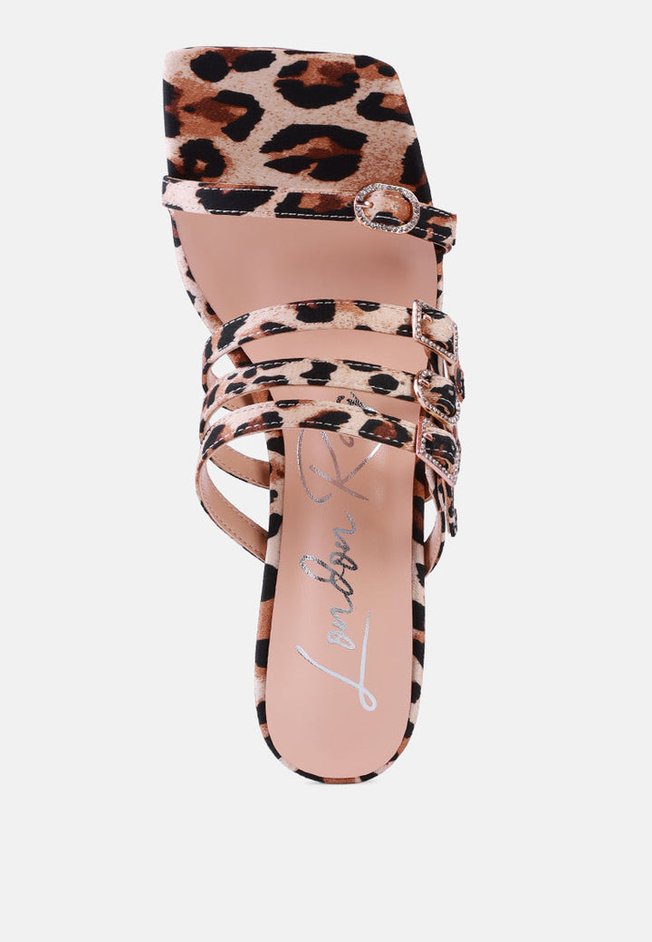 times up diamante buckle mid heel sandals by ruw#color_leopard