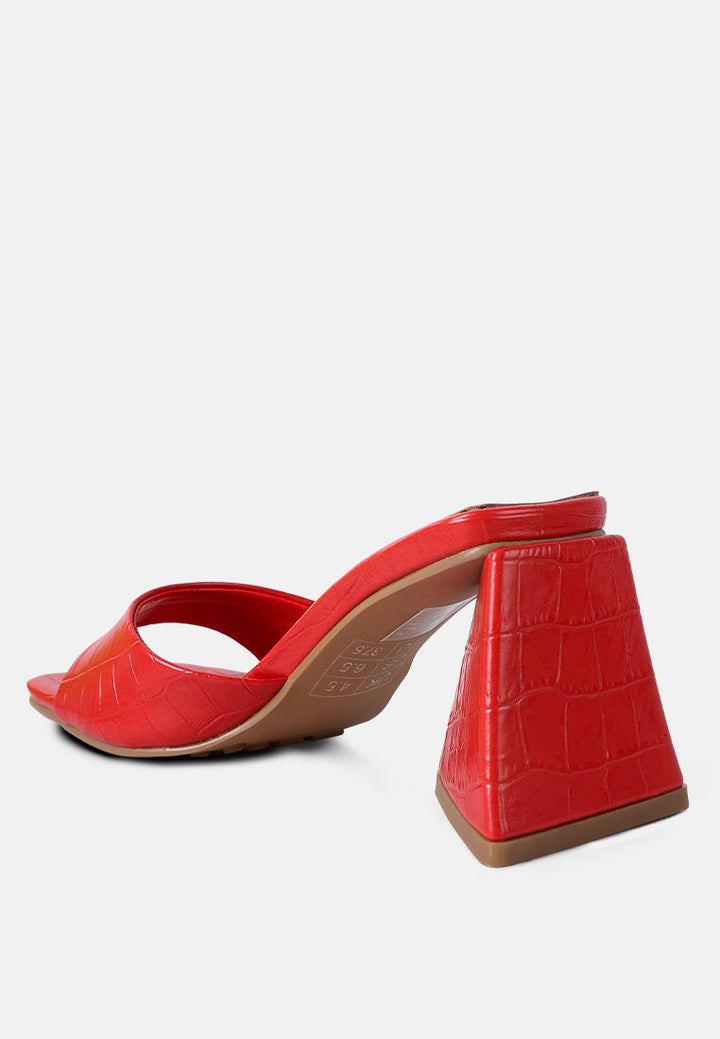 trinity croc pattern triangle heel sandals by ruw#color_red