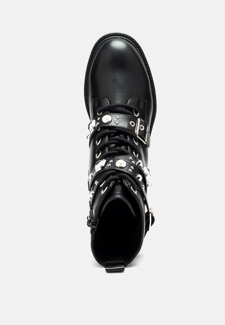 tucker studded strped lace-up biker boots by ruw#color_black
