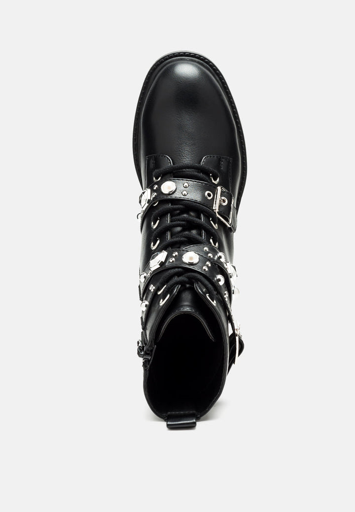tucker studded strped lace-up biker boots by ruw#color_black