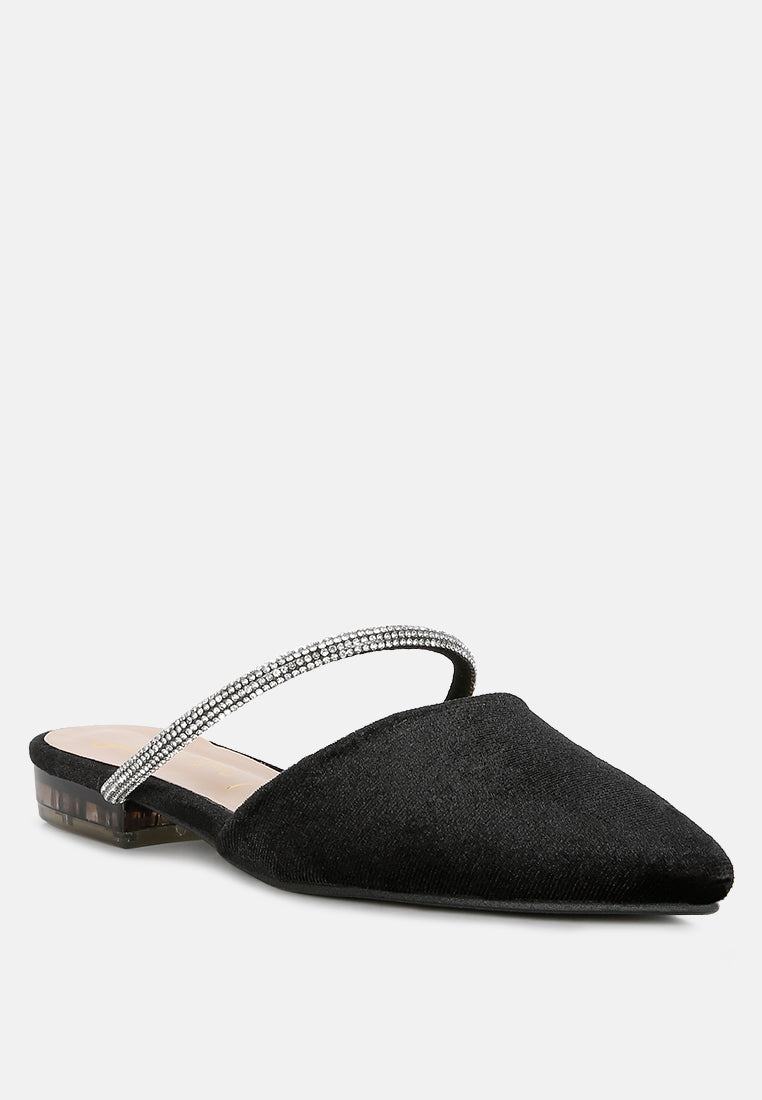 turnon velvet diamante detail flat mules by ruw#color_black