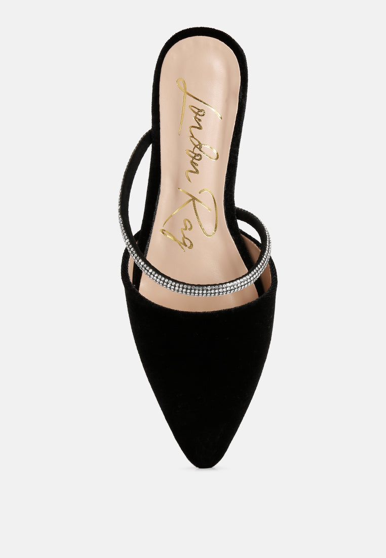turnon velvet diamante detail flat mules by ruw#color_black