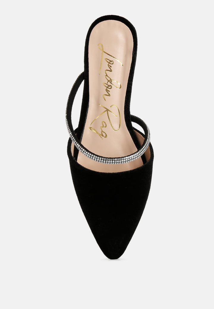 turnon velvet diamante detail flat mules by ruw#color_black