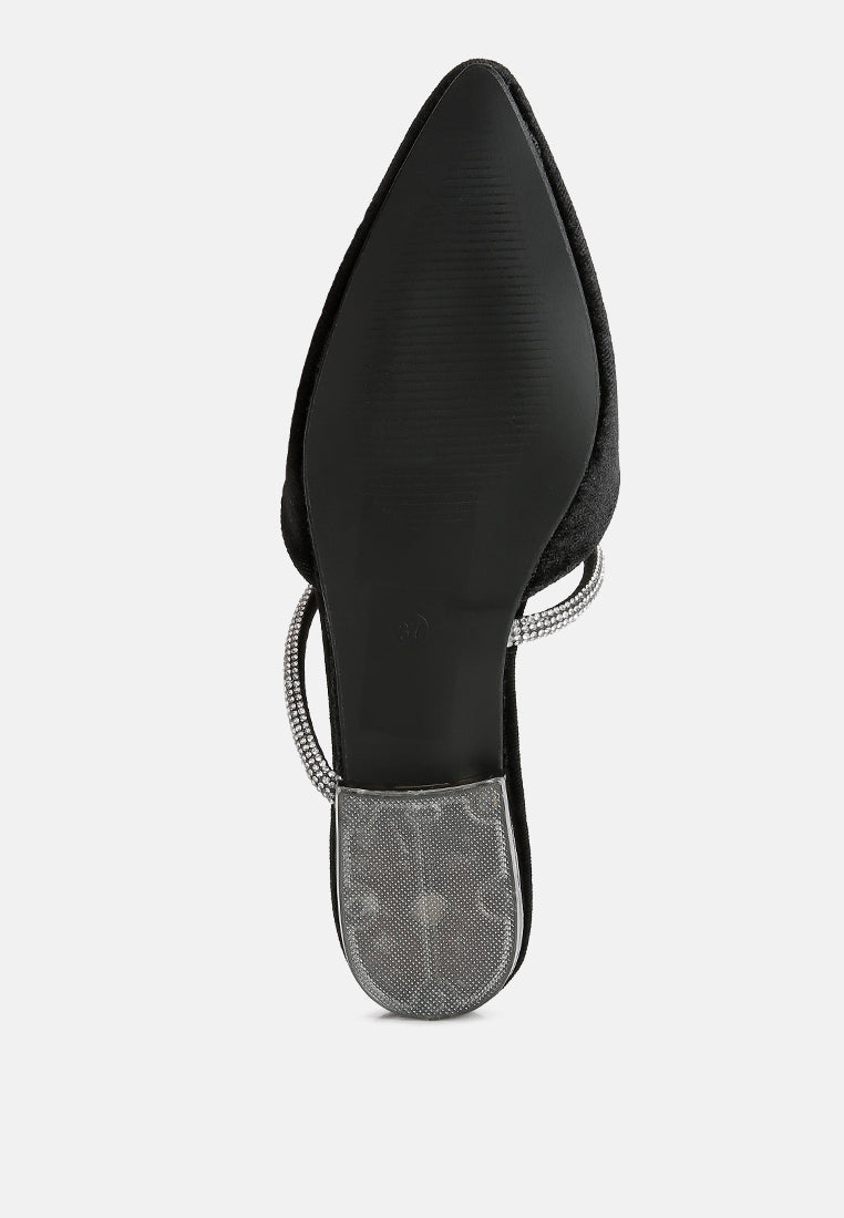 turnon velvet diamante detail flat mules by ruw#color_black