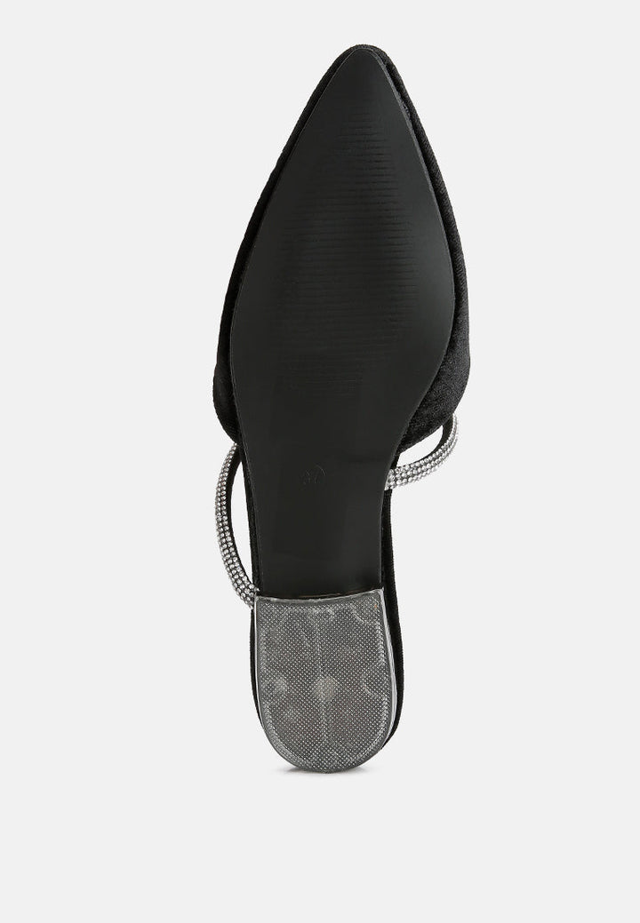 turnon velvet diamante detail flat mules by ruw#color_black