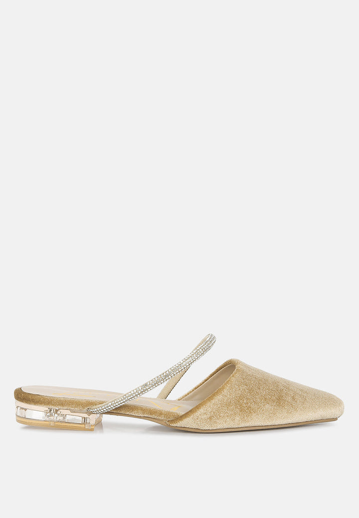 turnon velvet diamante detail flat mules by ruw#color_latte