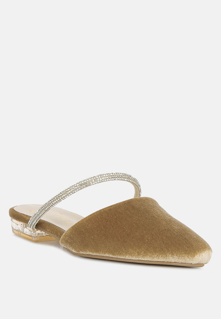 turnon velvet diamante detail flat mules by ruw#color_latte